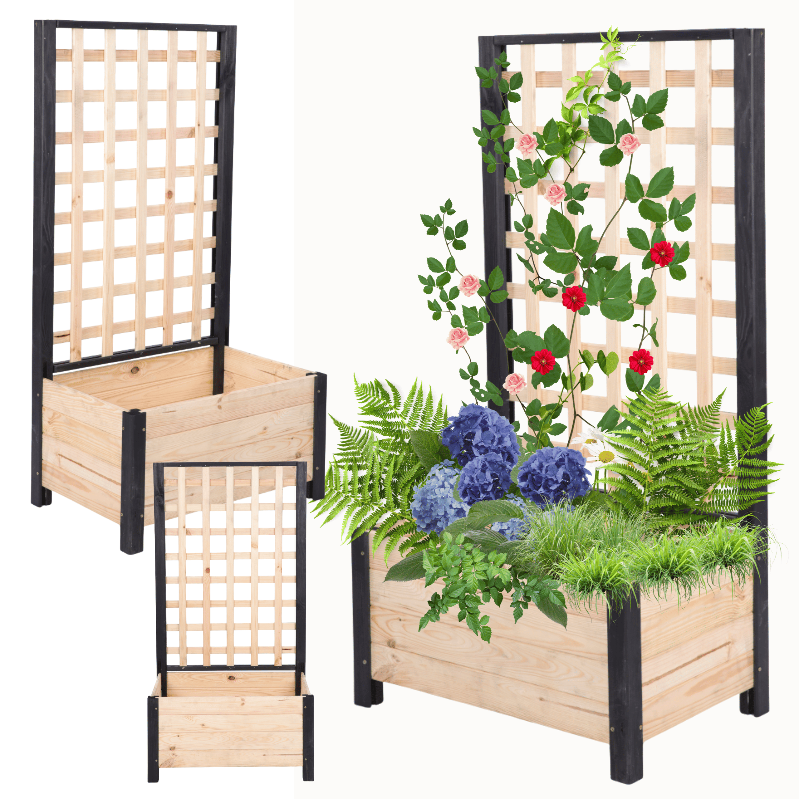 Drewniana donica z pergolą na taras